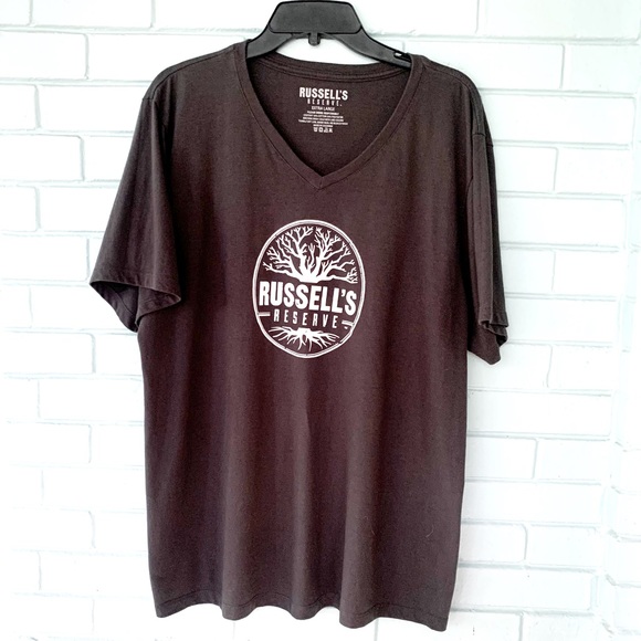 Ladies Russels Reserve Bourbon promotional Grey V Neck T Shirt Sz. L - Picture 5 of 6